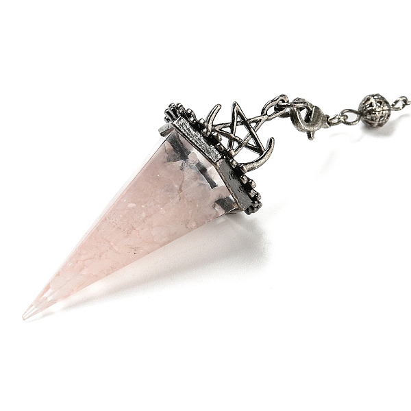 

PandaHall Natural Rose Quartz Chip & Resin Dowsing Pendulum Big Pendants, with Rack Plating Antique Silver Tone Brass Findings, Lead Free &...