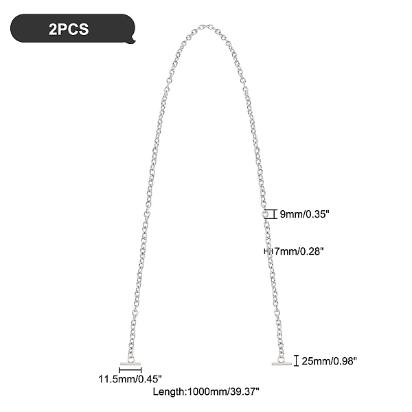 

PandaHall Iron Cable Chain Bag Handles, with T-Bar Clasps, for Purse Making, Platinum, 100cm Iron