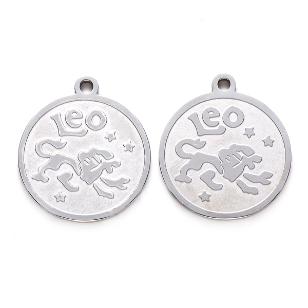 

PandaHall 201 Stainless Steel Pendants, Flat Round with Twelve Constellation, Laser Cut, Stainless Steel Color, Leo, 25x22x1.5mm, Hole: 2mm...
