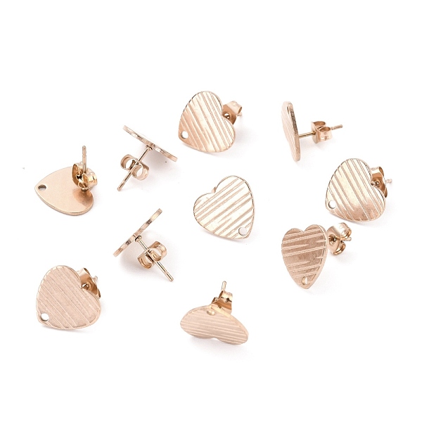 

PandaHall Ion Plating(IP) 304 Stainless Steel Stud Earring Findings, with Ear Nuts, Textured Heart, Rose Gold, 12x13mm, Hole: 1.5mm, Pin...