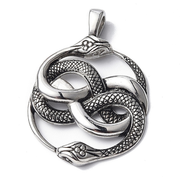 

PandaHall 304 Stainless Steel Pendants, Flat Round with Snake, Antique Silver, 43x30x4mm, Hole: 6x4mm 304 Stainless Steel Flat Round