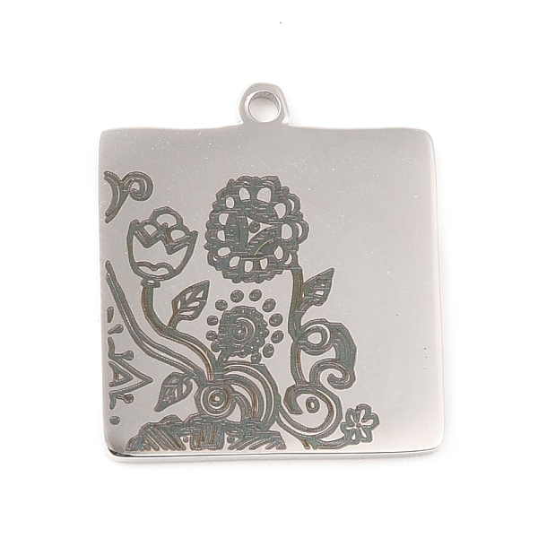 

PandaHall 304 Stainless Steel Pendants, Square with Flower Pattern, Stainless Steel Color, 20x18x1mm, Hole: 1.5mm 304 Stainless Steel Square