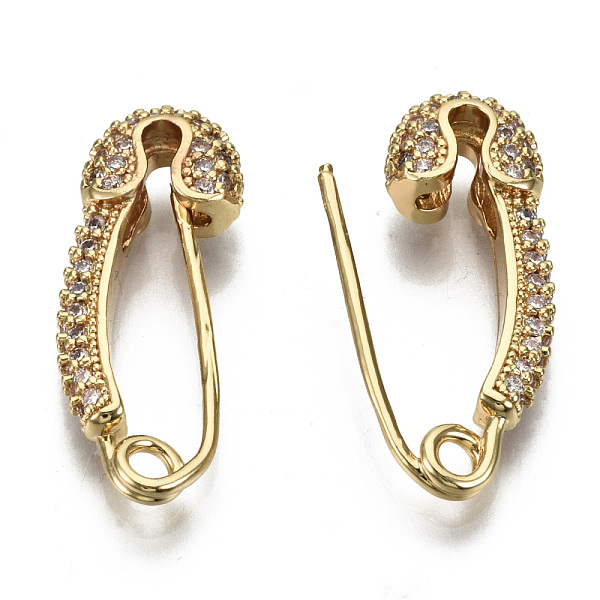 Brass Micro Pave Clear Cubic Zirconia Safety Pin Earrings