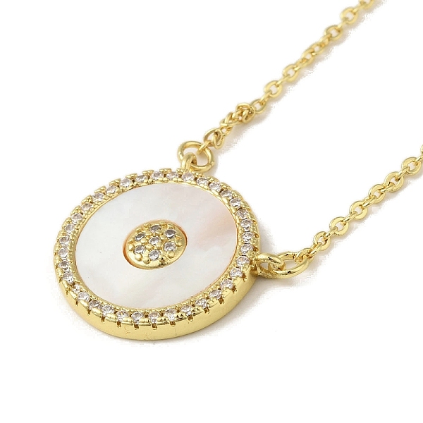 

PandaHall Brass Micro Pave Clear Cubic Zirconia Pendant Necklaces, with Shell, Cable Chain Necklaces, Real 18K Gold Plated, Flat Round...