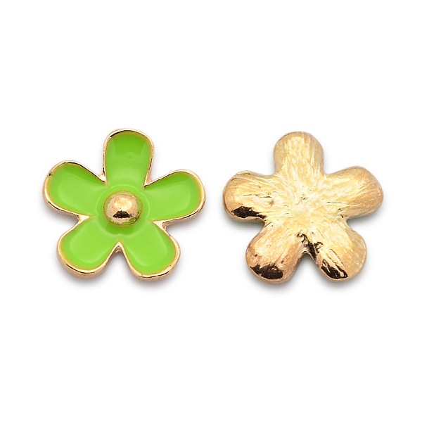 PandaHall Rose Gold Plated Alloy Enamel Flower Cabochons, Yellow Green, 17x18x3mm Alloy Flower