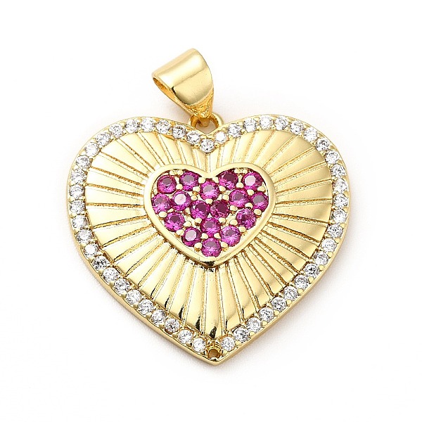 

PandaHall Brass Micro Pave Cubic Zirconia Pendants, Long-Lasting Plated, Real 18K Gold Plated, Heart, Fuchsia, 21x22.5x2.5mm, Hole: 3.5x4mm..., Pink