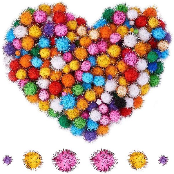 

PandaHall Handmade DIY Doll Craft Pom Pom Yarn Pom Pom Balls, with Metallic Cord, Mixed Color, 12mm, 120pcs, 25mm, 120pcs, 30mm, 120pcs..., Multicolor