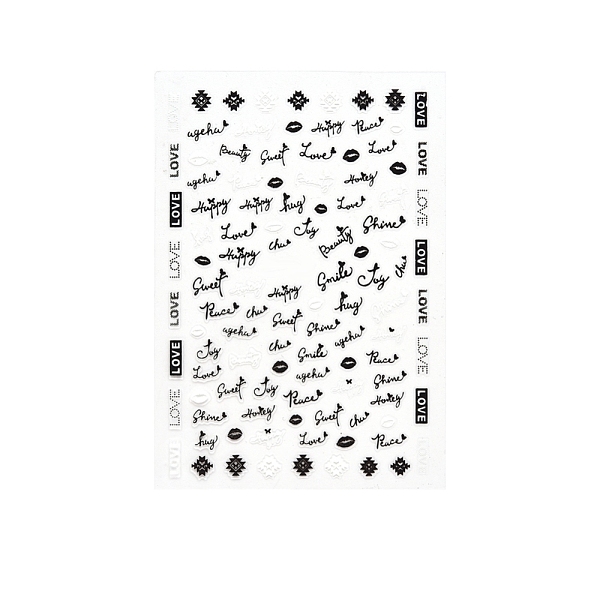 

PandaHall Nail Art Stickers Decals, Self Adhesive, for Nail Tips Decorations, Word Pattern, Word, 93x64mm Paper Word Black