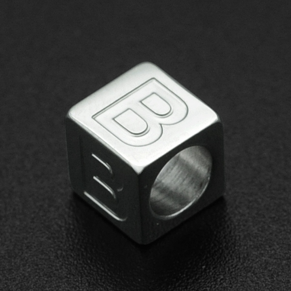 

PandaHall 201 Stainless Steel European Beads, Large Hole Beads, Horizontal Hole, Cube, Stainless Steel Color, Letter.B, 7x7x7mm, Hole: 5mm...