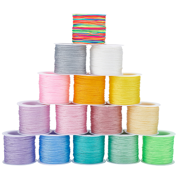 

PandaHall WADORN 15 Rolls 15 Colors Chinlon Thread, Chinese Knotting Cord, for Woven Bracelet Necklace Making, Mixed Color, 0.8mm, about..., Multicolor