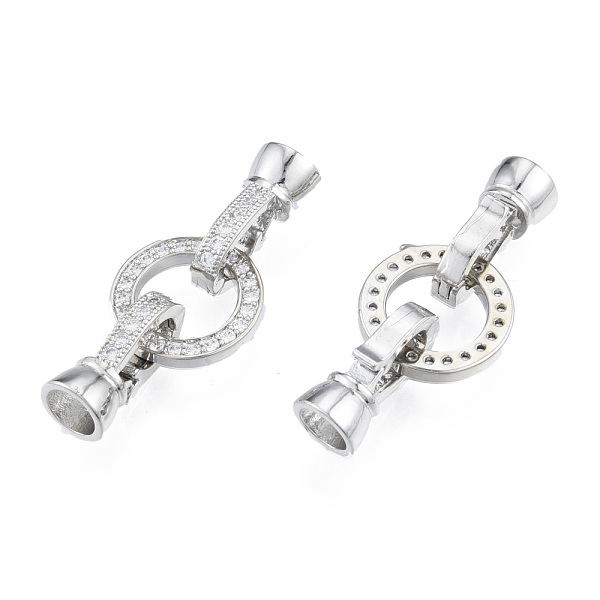 

PandaHall Brass Micro Pave Clear Cubic Zirconia Fold Over Clasps, Nickel Free, Ring, Real Platinum Plated, Ring: 14x2mm, Clasp: 15x8x7mm...