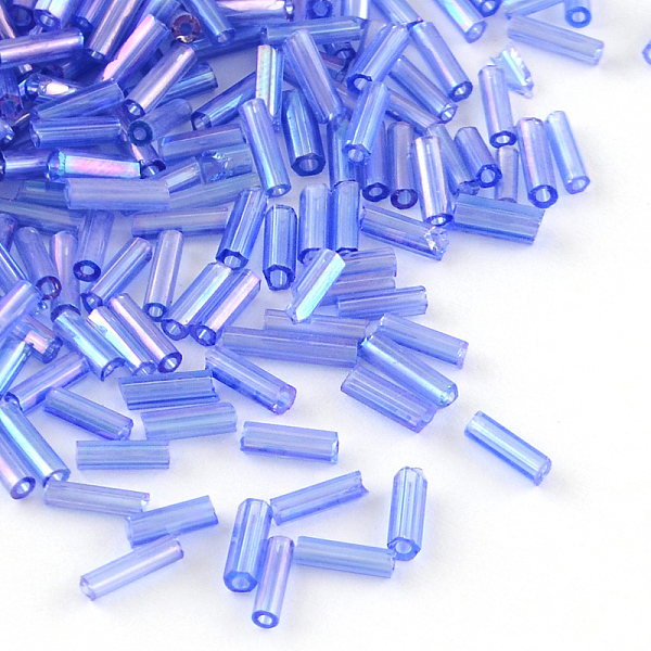 

PandaHall AB Color Plated Glass Bugle Beads, Transparent Colours Rainbow, Royal Blue, 6x2mm, Hole: 1mm, about 450g/bag, about 10000pcs/bag...