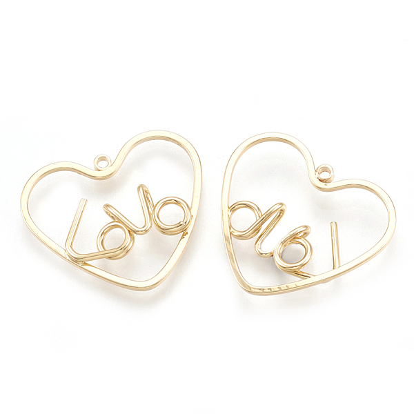 

PandaHall Brass Pendants, Real 18K Gold Plated, Heart with Word Love, For Valentine's Day, 18.5x21x3.5mm, Hole: 1mm Brass Heart