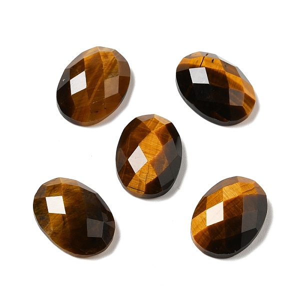 

PandaHall Natural Tiger Eye Cabochons, Faceted, Oval, 18x13x6mm Tiger Eye Oval