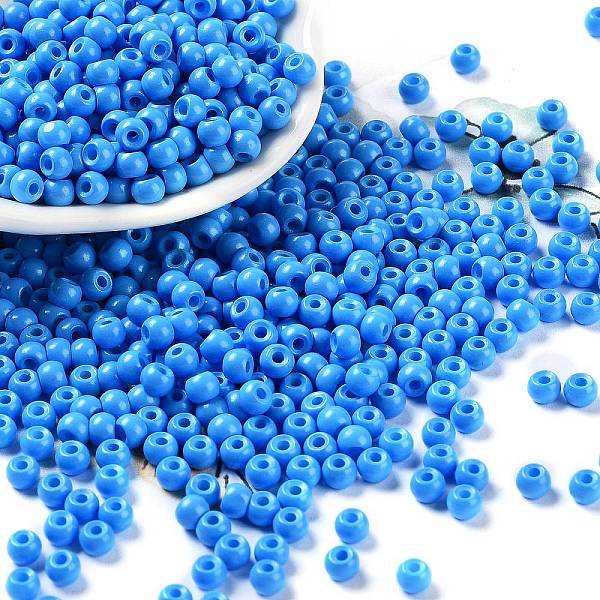 

PandaHall Baking Paint Glass Seed Beads, Round, Dodger Blue, 4x3mm, Hole: 1.2mm, about 7650pcs/pound Glass