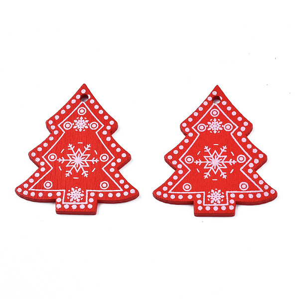 

PandaHall Christmas Theme Spray Painted Wood Pendants, Single-Sided Printed, Christmas Tree with Snowflake, Red, 50x43x2.5mm, Hole: 2mm Wood...