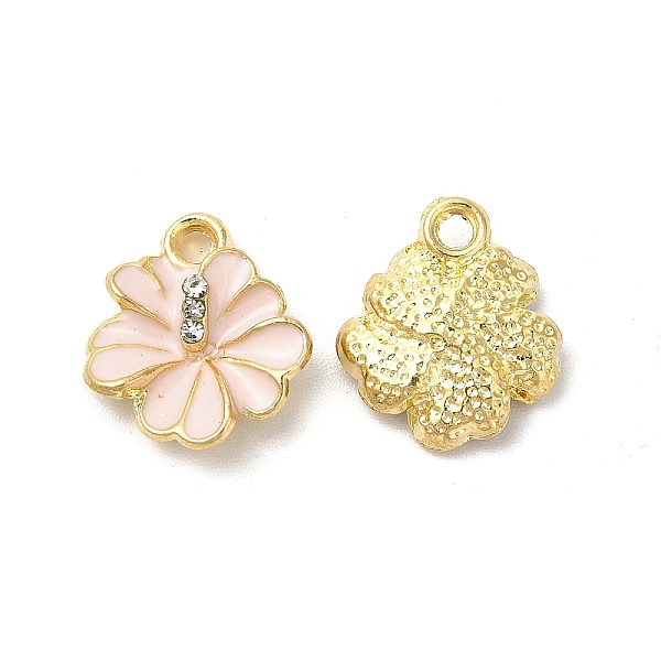 

PandaHall Alloy Enamel Charms, with Crystal Rhinestone, Cadmium Free & Nickel Free & Lead Free, Hibiscus Flower Charm, Light Gold, Pink...