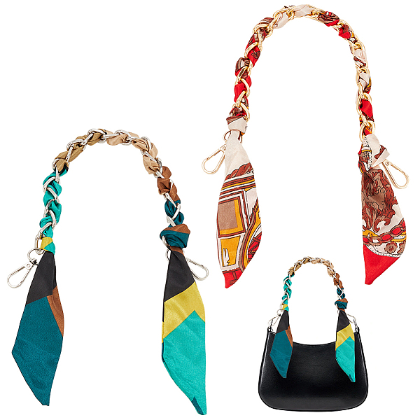 

PandaHall WADORN 2 Colors Metal Handbag Chain with Silk Scarf, 59cm Short Purse Handle Chain Silk Ribbon Bag Decoration Chain Bag Extension..., Multicolor
