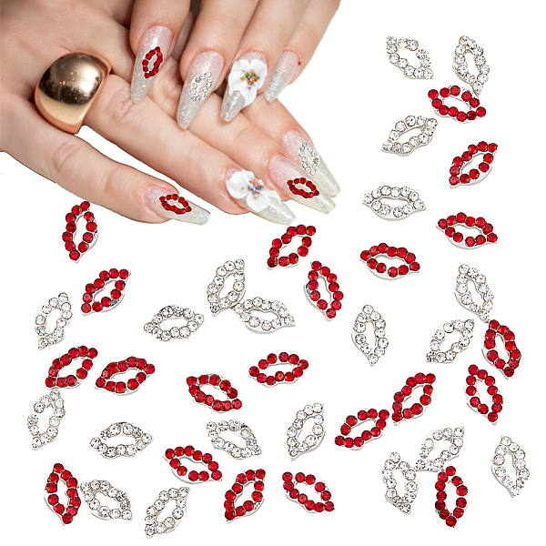 

PandaHall HOBBIESAY 40Pcs 2 Colors Alloy Rhinestone Cabochons, for Nail Art Decoration, Lip, Mixed Color, 5.5x10.5x2mm, 20pcs/color..., Multicolor