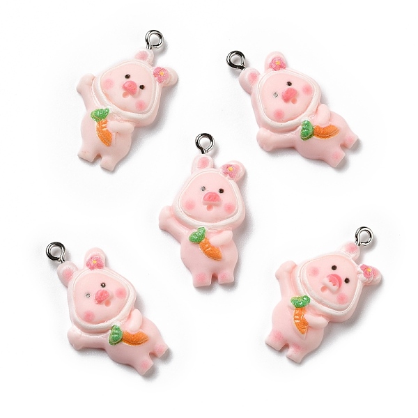 

PandaHall Opaque Resin Pendants, with Platinum Tone Iron Loops, Pig with Carrot, Pink, 31x16.5x6mm, Hole: 2mm Iron+Resin Pig Pink
