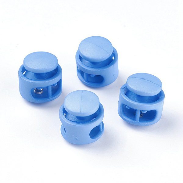 

PandaHall Plastic Spring Cord Locks, with Iron Findings, Platinum, Cornflower Blue, 17x17x16mm, Hole: 4x6.5mm Plastic Blue