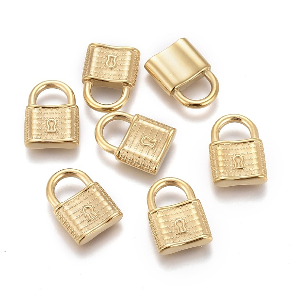 

PandaHall Ion Plating(IP) 304 Stainless Steel Pendants, Pad Lock, Golden, 17x12.5x4mm, Hole: 5x7mm 304 Stainless Steel Lock