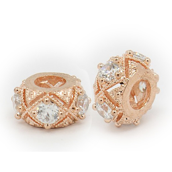 

PandaHall Brass Cubic Zirconia European Beads, Rondelle, Rose Gold, 12.5x6.5mm, Hole: 5mm Brass+Cubic Zirconia Rondelle