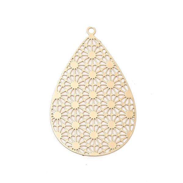 

PandaHall Rack Plating Brass Filigree Pendants, Long-Lasting Plated, Teardrop Charms, Light Gold, 35x22x0.3mm, Hole: 1.4mm Brass Teardrop