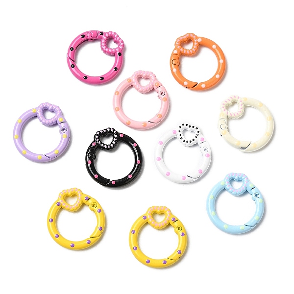 

PandaHall Spray Painted Alloy Spring Gate Ring, Ring with Heart, Mixed Color, 27x25x4.5mm, Inner Diameter: 17.5x17mm Alloy Multicolor