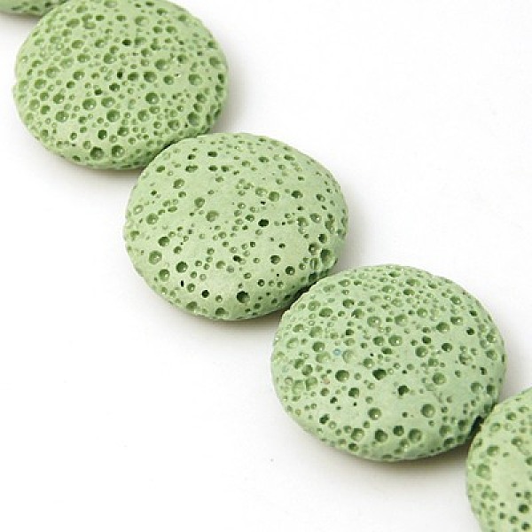 

PandaHall Natural Lava Rock Beads Strands, Dyed, Flat Round, Dark Sea Green, 21x6mm, Hole: 1mm Lava Rock Flat Round Green