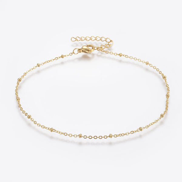 

PandaHall 304 Stainless Steel Anklets, with Lobster Claw Clasps, Round Beads and Cable Chains, Golden, 9 inch(230mm), 1.5mm Stainless Steel