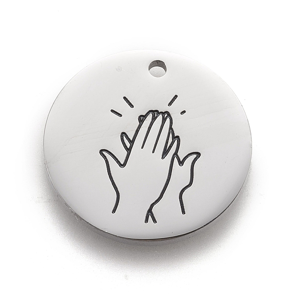 

PandaHall 316 Surgical Stainless Steel Pendants, ASL Pendants, Flat Round with Gesture Language, Stainless Steel Color, High Five, 25x2mm...