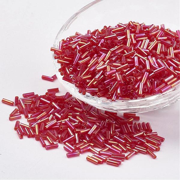 

PandaHall Glass Bugle Beads, Transparent Colours Rainbow, Red, 12x2mm, Hole: 0.5mm, about 5000pcs/bag Glass Red