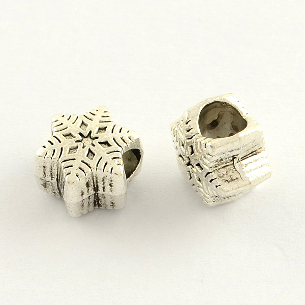 

PandaHall Tibetan Style Zinc Alloy European Large Hole Beads, Snowflake, Antique Silver, 10x11x7mm, Hole: 4mm, about 606pcs/1000g Alloy...