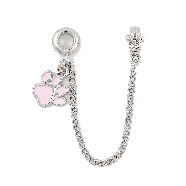 

PandaHall Rack Plating Paw Print Alloy Pink Enamel European Safety Chains, for European Bracelet Making, Platinum, 98mm, Paw Print...