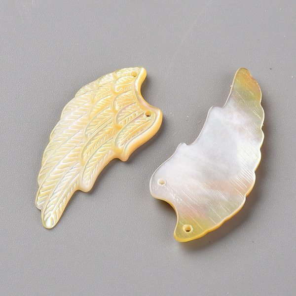 

PandaHall Natural Yellow Shell Beads, Laser Cut, Wing, Gold, 14.5x33x2mm, Hole: 1mm Yellow Shell Wing Gold