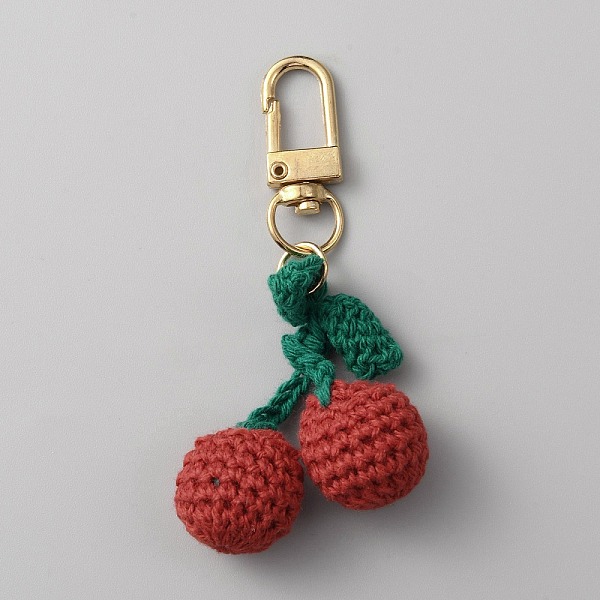 

PandaHall Cherry Wool Knitting Pendant Decorations, for Keychain Earphone Bag Gift Pendant Decoration, Gold, 88mm Wool Cherry Gold