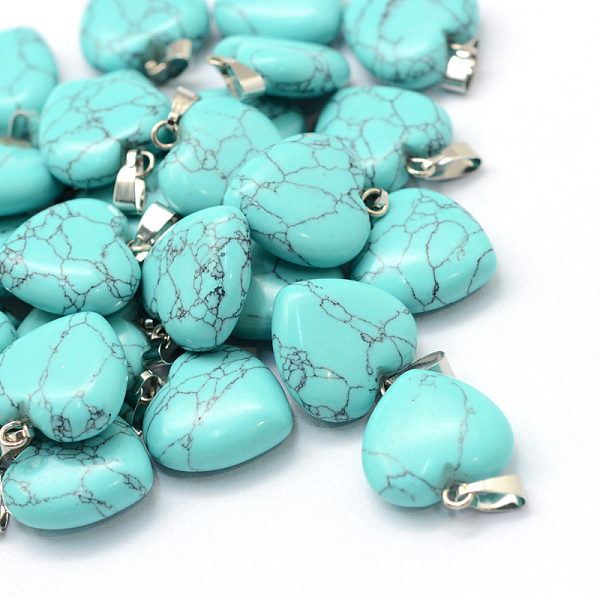 

PandaHall Heart Dyed Synthetic Turquoise Pendants, with Platinum Plated Brass Findings, 17~19x15~16x5~8mm, Hole: 2x7mm Synthetic Turquoise...