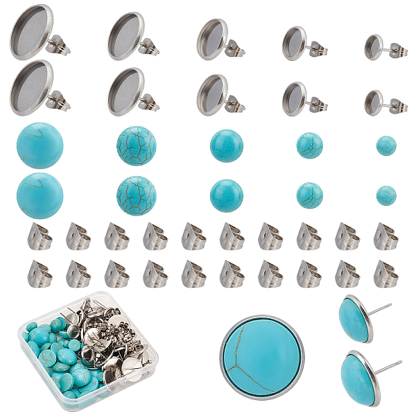 

PandaHall 160pcs Stone Stud Earring Kit, 5 Sizes Synthetic Turquoise Stone Cabochons Blue Texture Gemstone Tiles with Stainless Steel Blank...