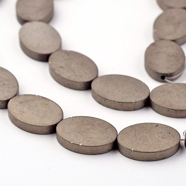 

PandaHall Electroplate Non-magnetic Synthetic Hematite Beads Strands, Frosted, Oval, Antique Bronze Plated, 14x10x3mm, Hole: 1mm, about...