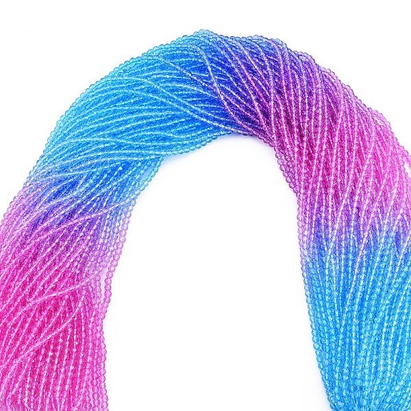 

PandaHall Transparent Glass Beads Strands, Segmented Multi-color Beads, Faceted Round, Violet, 3mm, Hole: 0.7mm, about 136~139pcs/strand..., Purple