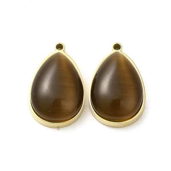 

PandaHall 304 Stainless Steel Pendants, with Cat Eye, Real 14K Gold Plated, Teardrop, Coconut Brown, 22x14x7.4mm, Hole: 1.4mm Stainless...