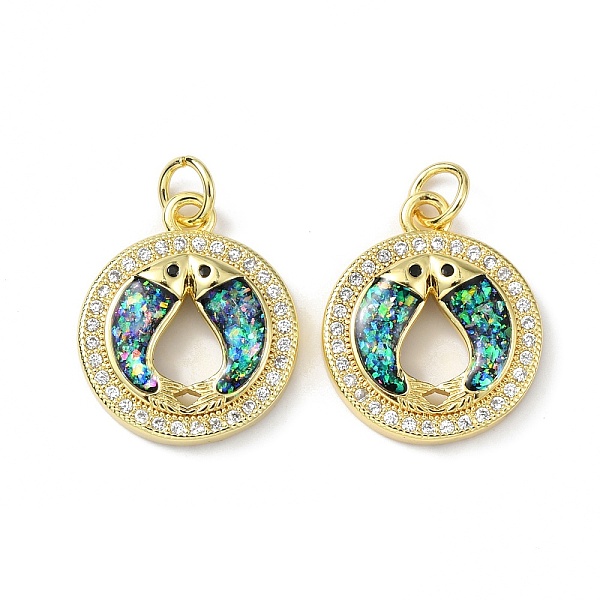 

PandaHall Brass Micro Pave Cubic Zirconia Pendants, with Synthetic Opal and Jump Ring, Flat Round with Fish, Real 18K Gold Plated..., Clear