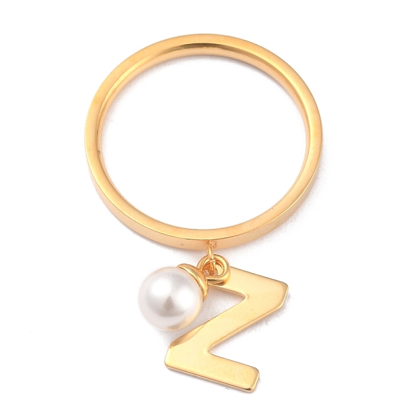 

PandaHall Dual-use Items, 304 Stainless Steel Finger Rings or Pendants, with Plastic Round Beads, Golden, White, Letter.Z, US Size 5~9...