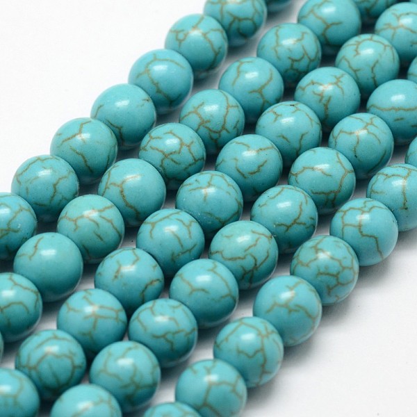 

PandaHall Synthetic Howlite Bead Strand, Dyed, Round, Dark Cyan, 8x7mm, Hole: 1mm, about 51pcs/strand, 15.3 inch Howlite Round Cyan
