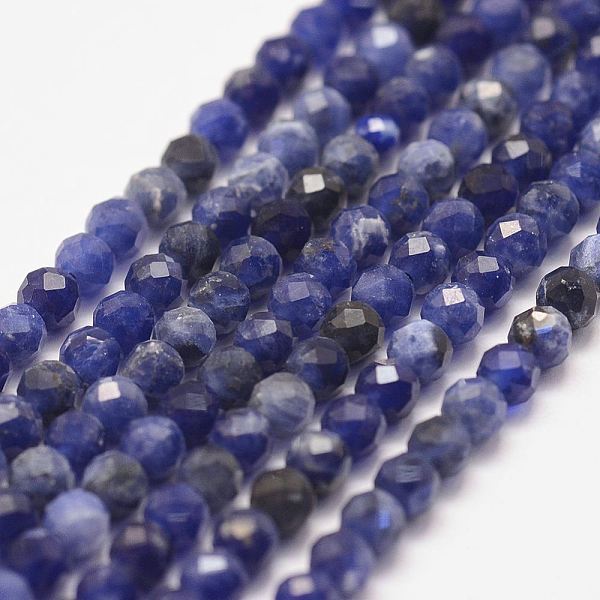 

PandaHall Natural Sodalite Bead Strands, Faceted, Round, 3mm, Hole: 0.5mm, about 127pcs/strand, 15.2 inch Sodalite Round