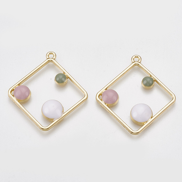 

PandaHall Alloy Pendants, with Enamel, Rhombus, Light Gold, White, 35.5x32.5x3.5mm, Hole: 1.2mm Alloy+Enamel Rhombus White