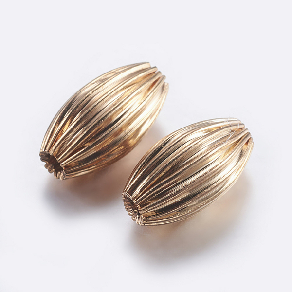 

PandaHall Brass Corrugated Beads, Plated, Rice, Light Gold, 12x6.5mm, Hole: 1.5mm Brass Rice