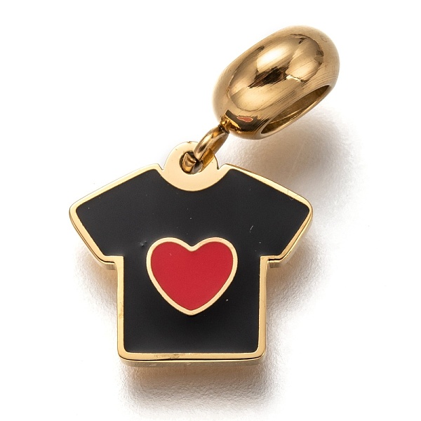 

PandaHall 304 Stainless Steel Enamel European Dangle Charms, Large Hole Pendants, Clothes with Red Heart, Golden, Black, 22mm, Hole: 4.5mm...