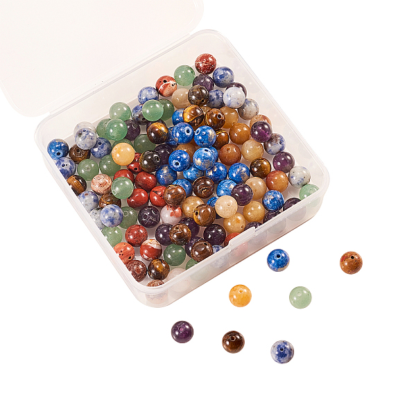 

PandaHall 140Pcs 7 Style Natural Mixed Gemstone Round Beads Sets, Mixed Color, 8mm, Hole: 1mm, 20pcs/style Mixed Stone Round Multicolor